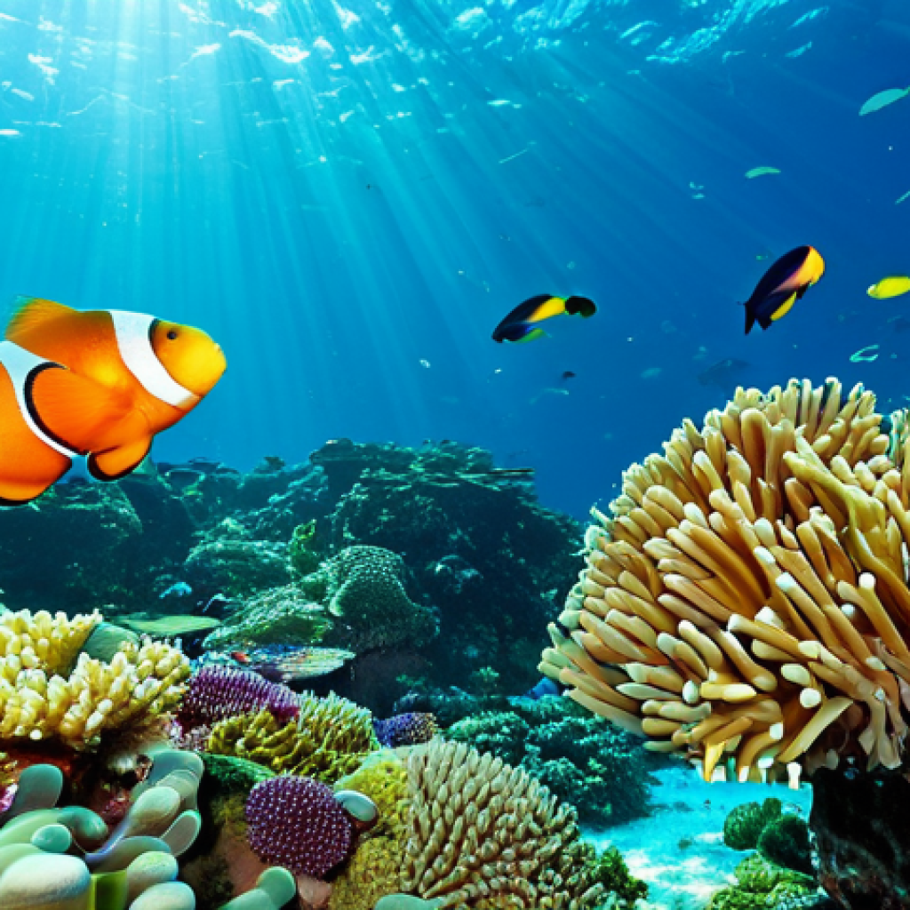 세인트빈센트 그레나딘의 해양 생태계 - Coral Reef Scene**

"A vibrant coral reef teeming with life in St. Vincent and the Grenadines. Color...
