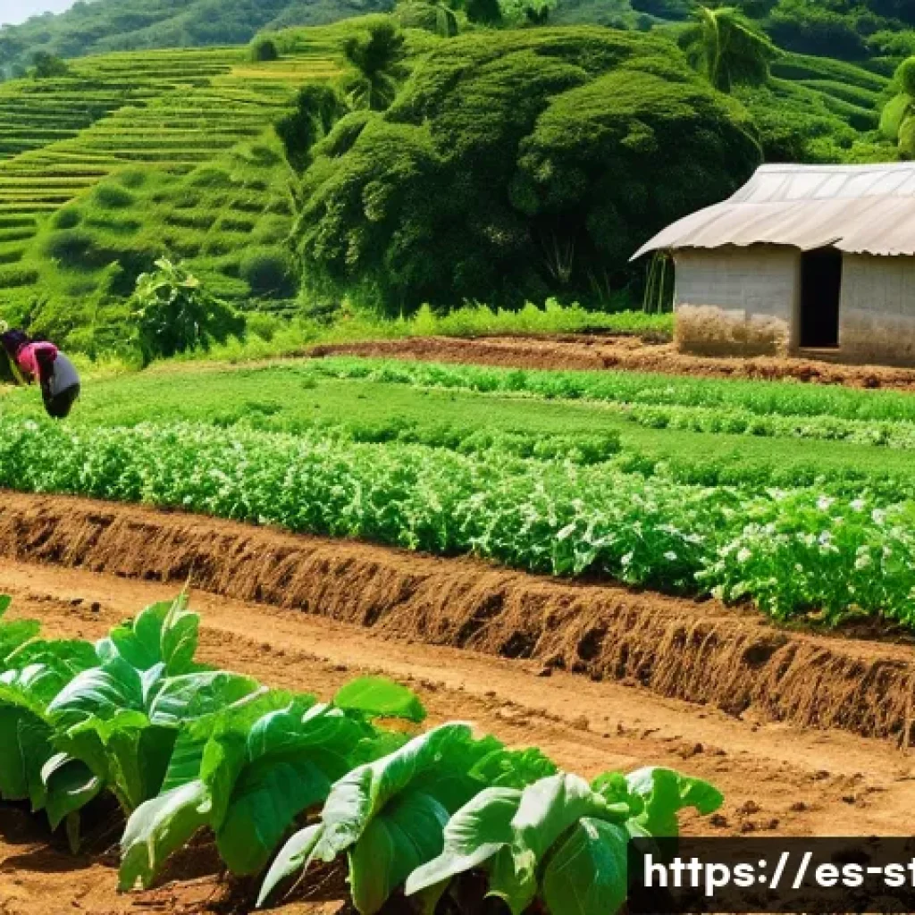 세인트빈센트 그레나딘의 자급자족 농업 시스템 - A vibrant rural farm scene in San Vicente and the Grenadines showcasing traditional sustainable agri...
